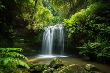 tranquil cascade surrounded by lush greenery. Generative AI