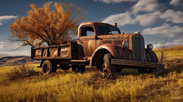 old abandoned truck in crops 