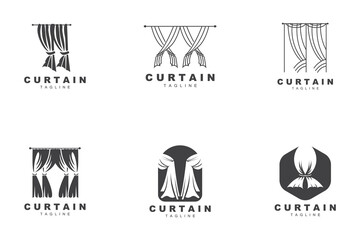 Home And Exhibition Curtain Logo Design, Building Decoration Vector Illustration