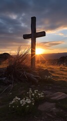 As the sun dips lower on the horizon, the cross seems to grow in significance and magnitude, capturing the viewers attention.