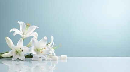 The crisp white petals of the lilies mirror the clean lines of the cross, creating a sense of balance and harmony in this elegant Easter image.