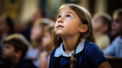 A young member of the choir intently listening to the directors instructions, her face showing deep concentration and determination. - obrazy, fototapety, plakaty