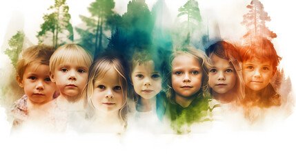 double exposure: children and forest, ecology and future