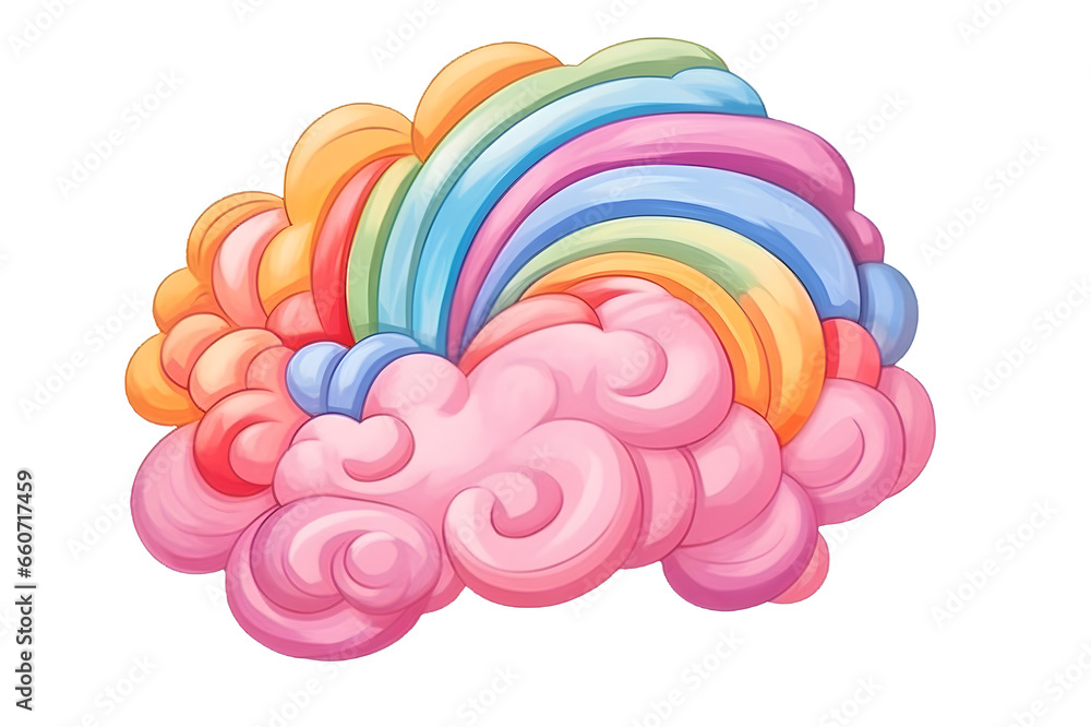 Poster rainbow multicolored cloud, drawing isolated on transparent background