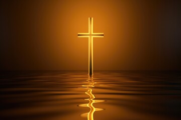 Naklejka premium A gentle beam of candlelight dances upon the smooth surface of a bright golden cross, creating a warm and inviting atmosphere.