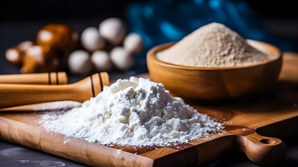 flour and other ingredients for baking on a wooden table