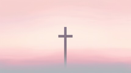 A silhouette of a cross, its sharp edges and straight lines contrasting against the soft, pastel hues of the dusky sky.
