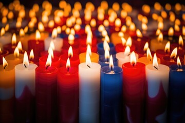 The bright and vibrant colors of the candles, ranging from pure white to deep red, symbolizing the different stages of spiritual growth and the journey towards enlightenment, all coming together