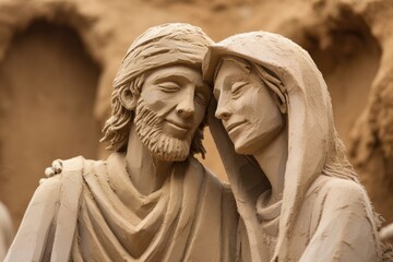 Mary and Josephs faces filled with relief and gratitude as they reach the safety of a welcoming village, a symbol of the kindness and generosity of strangers on their journey.