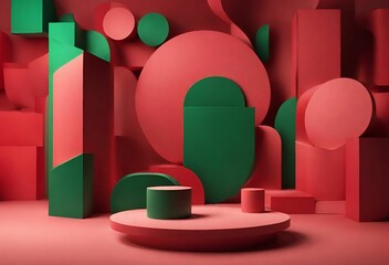 Padestal 3D render - Christmas abstract background, Geometric podium concept Christmas-theme ,Padestal podium stage 3D render illustration with a minimalistic abstract geometric background