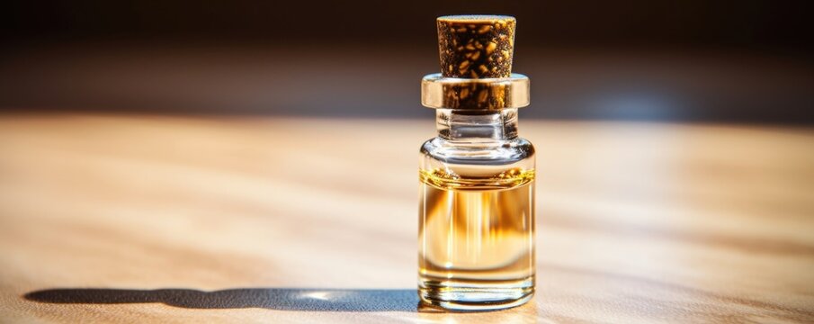 Closeup of a small vial of holy oil, used during the baptismal ceremony to anoint the person with the sign of the cross.