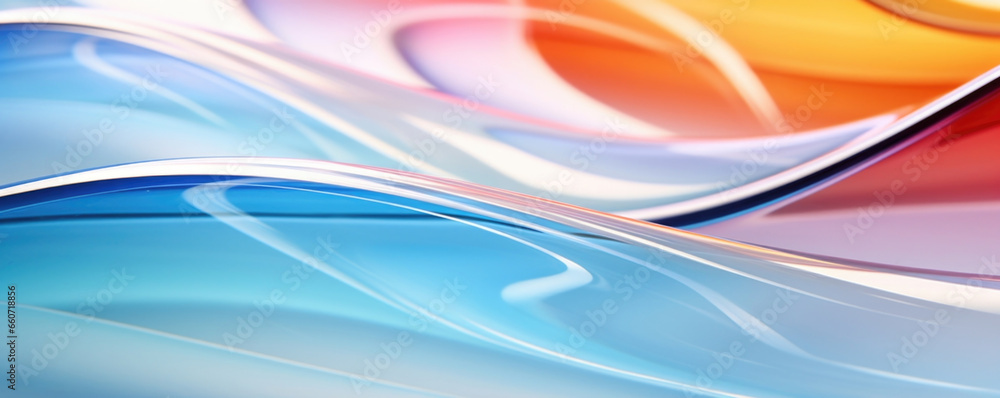 Poster closeup of a smooth and slick texture of clear glass, reflecting objects and colors with precision a
