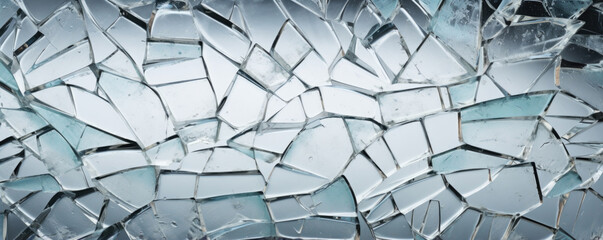 Closeup of a cracked glass texture with a metallic sheen, giving it a futuristic and industrial feel.