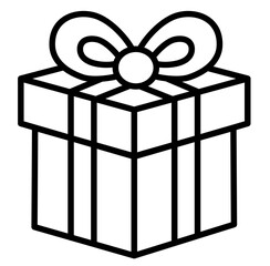 Cute Christmas present gift box with ribbon bow outline cartoon doodle illustration