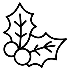 Cute Christmas holly mistletoe outline cartoon doodle illustration