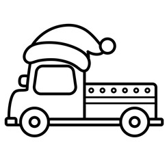 Cute Christmas truck outline cartoon doodle illustration