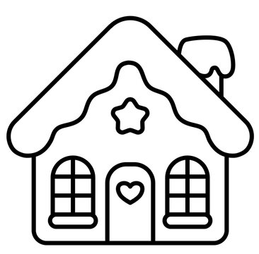 Cute Christmas winter house outline cartoon doodle illustration