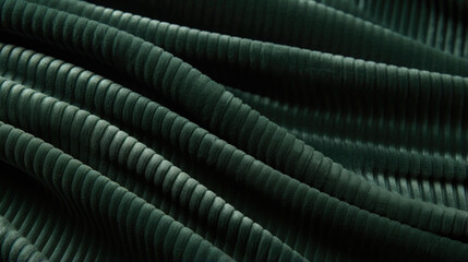 Closeup of a dark green corduroy fabric with a dense, ribbed texture and a slight sheen to its surface. - obrazy, fototapety, plakaty