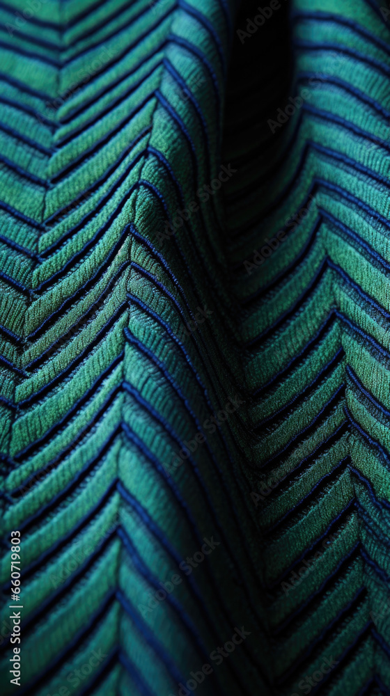 Aufkleber closeup of a herringbone fabric in shades of royal blue and emerald green, displaying a fine and ele