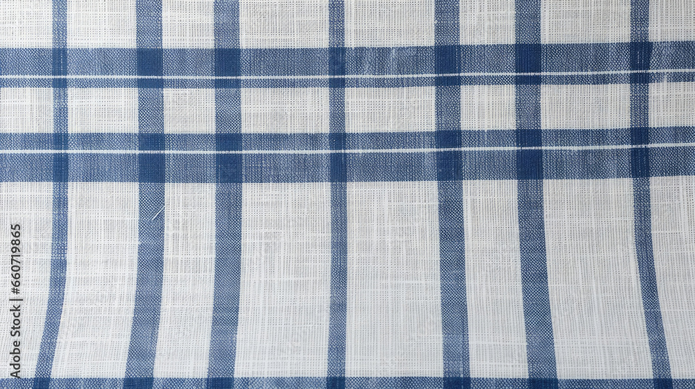 Poster closeup of a linen fabric with a chambraylike texture, featuring a mix of blue and white threads in 