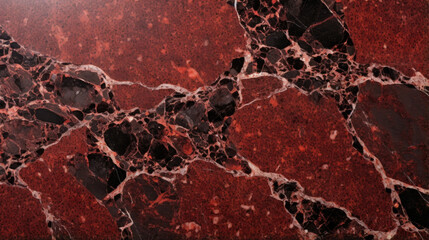 Closeup of a bold red Porphyry with speckles of gray and black, creating a marbled effect. The texture is smooth and adds a pop of color to any design. - obrazy, fototapety, plakaty