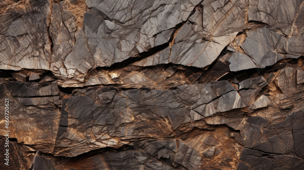 Poster texture of volcanic scoria with a rugged and craggy surface, consisting of multiple layers of sharp 