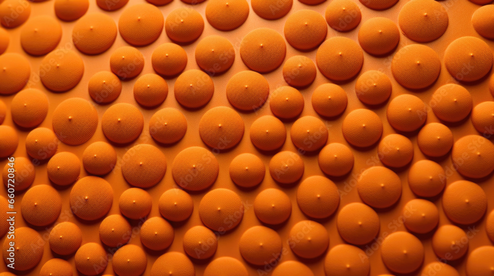Poster rubber with tactile bumps a closeup of orange rubber with large, raised dots in various sizes. the t
