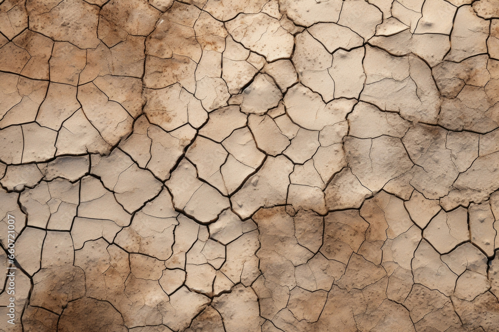 Poster closeup of a weathered earthenware texture, featuring intricate patterns of cracks and crevices. the