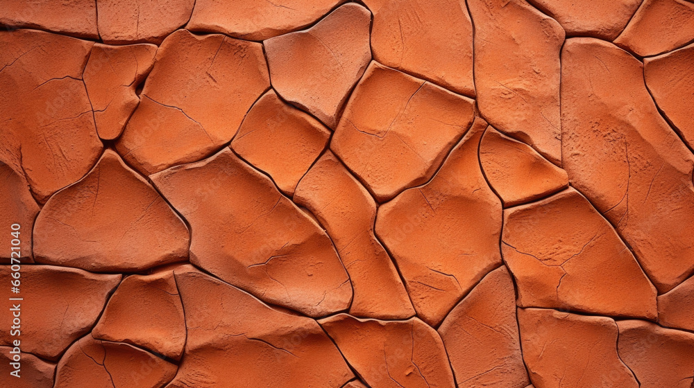 Poster closeup of handcrafted terra cotta tiles, featuring a unique texture with irregular lines and natura