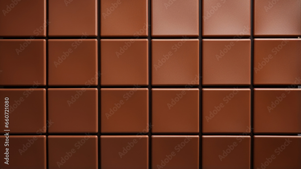 Poster closeup of matte finish fireclay tiles in a rich, earthy brown color. the tiles have a matte surface