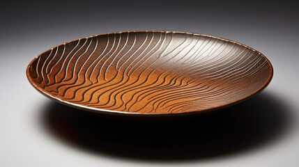 A Slipware Plate with a striking texture resembling waves on the ocean, achieved through layered carving techniques.