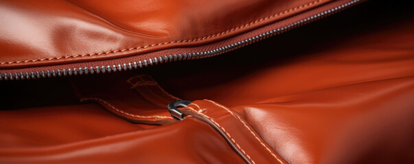Closeup of calfskin leather reveals a luxurious glazed finish, with a soft and supple touch.