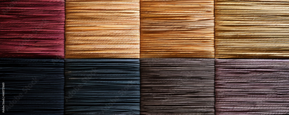 Poster texture of woven grass in a rich and vibrant color scheme, showcasing a variety of textures and thic