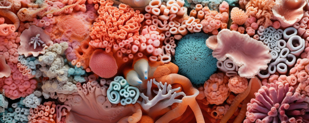 Poster closeup of a coral reef texture, with a variety of shapes and patterns on its surface. the texture i