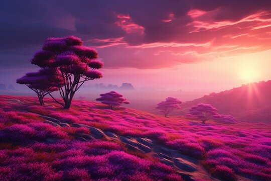 Vibrant purple and pink scenic wallpaper in crisp high-definition 4K resolution. Generative AI