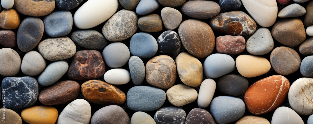 Poster closeup of patterned riverbed stones these stones have unique patterns and designs on their surface,