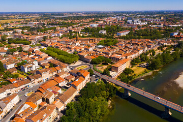 Fototapeta na wymiar Aerial view of Muret city in Haute-Garonne, southwestern France