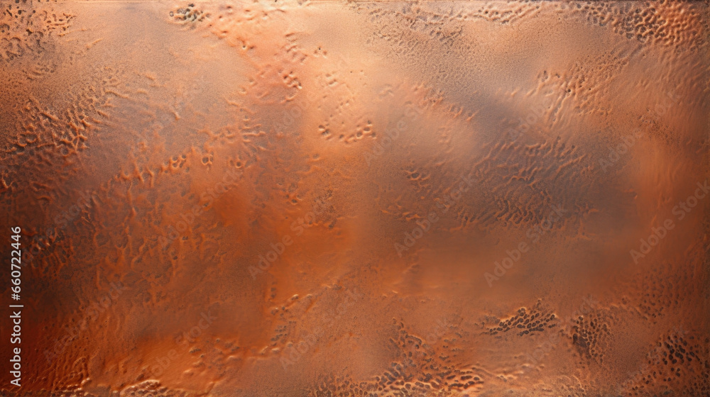 Aufkleber texture of polished copper with a hammered and oxidized texture, showcasing a contrast between the s