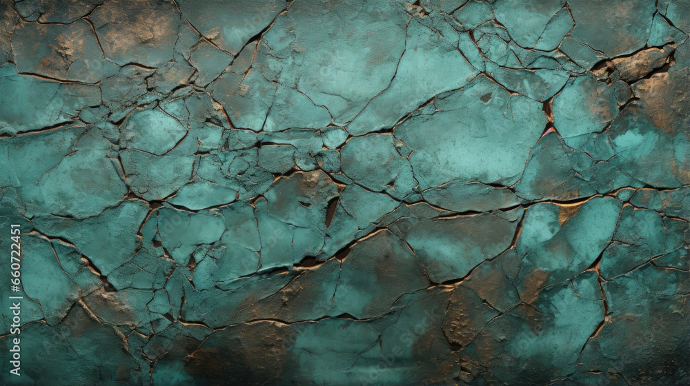 Aufkleber texture of a heavily weathered copper surface, with large cracks and deep grooves running through it