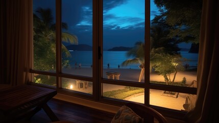 night view of the beach from the villa window