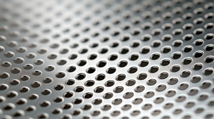 Closeup of perforated galvanized metal A closeup of a perforated galvanized metal sheet, displaying a pattern of evenly spaced holes. The metal has a matte silver finish with a clean, uniform