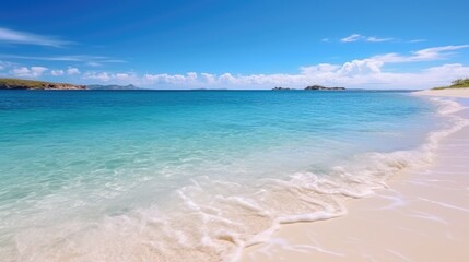 Obraz premium Panorama of white sand beach with turquoise water