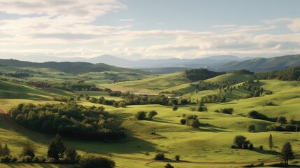 rural view of green valley - obrazy, fototapety, plakaty