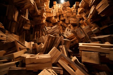Scrap timber, wooden crates, building waste. Generative AI