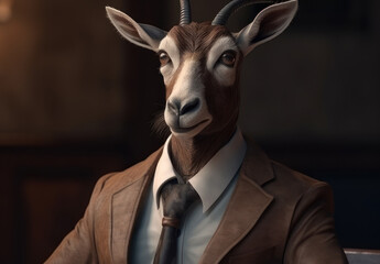 Antelope dressed in a business suit and wearing glasses