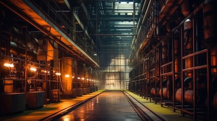Fototapeta na wymiar the inside of a power plant factory warehouse