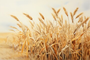 watercolor painting depicting wheat stalks. Generative AI - obrazy, fototapety, plakaty