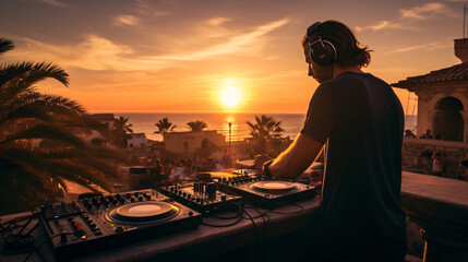 DJ Playing at Ibiza Beach - obrazy, fototapety, plakaty