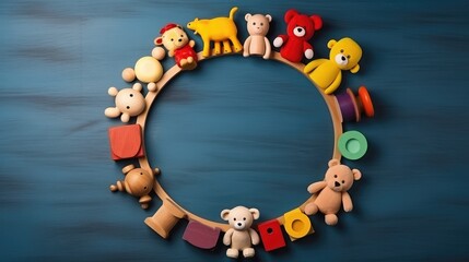 Baby kids toys frame on background, Toy many colorful educational wooden. play, Top view, executive function, kid, skill, education, intelligence quotient, emotional quotient, childhood, development