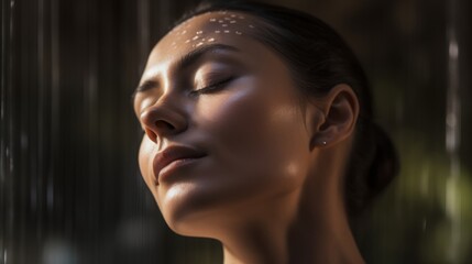 Serenity in the Spa: Young Woman Relaxing with Eyes Closed in Tranquil Atmosphere - Serene Beauty